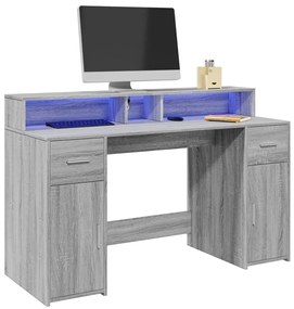 vidaXL Γραφείο με LED Γκρι Sonoma 140x55x91 εκ. Επεξεργ. Ξύλο