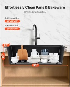 VEVOR 84 cm Granite Kitchen Sink Top Mount Single Bowl Drop-In Basin for RV Bar