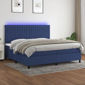 vidaXL Κρεβάτι Boxspring με Στρώμα &amp; LED Μπλε 200x200 εκ. Υφασμάτινο