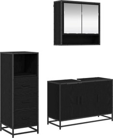 vidaXL Σετ Επίπλων Μπάνιου με ράφι 3 pcs Μαύρη Οξυά Επεξεργασμένο ξύλο
