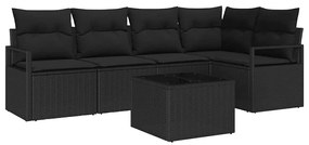 vidaXL Σετ Καναπέ Κήπου 6 pcs Μαύρο Πολυ ράταν