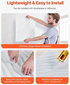 VEVOR 3D Wall Panels 12-Pack 19.7x19.7&#039;&#039; PVC 32 Sq.Ft Coverage Wave Matte White