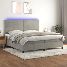 Κρεβάτι Boxspring με Στρώμα &amp; LED Αν.Γκρι 200x200 εκ. Βελούδινο