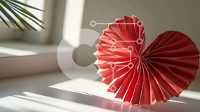 Intra Συλλεκτικό Ξύλινο Παζλ Plywood  4mm - Γλυπτό Origami με κόκκινη καρδιά στο περβάζι παραθύρου Σε Ξύλινο Κουτί - Διαστάσεις Puzzle: 10x10 cm – 25 κομμάτια