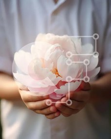 Intra Συλλεκτικό Ξύλινο Παζλ Plywood  4mm - Όμορφο ροζ λουλούδι στα χέρια Σε Ξύλινο Κουτί - Διαστάσεις Puzzle: 10x10 cm – 25 κομμάτια