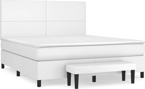 vidaXL Κρεβάτι Boxspring με Στρώμα Λευκό 180x200 εκ. Συνθετικό Δέρμα