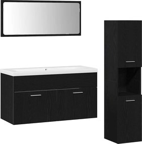 vidaXL Σετ Επίπλων Μπάνιου με ράφι 4 pcs Μαύρη Οξυά Επεξεργασμένο ξύλο