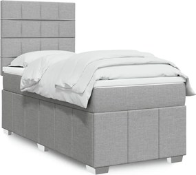 vidaXL Κρεβάτι Boxspring με Στρώμα Ανοιχτό Γκρι 90x200 εκ. Υφασμάτινο