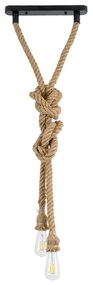 GloboStar® ROPE 01019 Vintage Industrial Κρεμαστό Φωτιστικό Οροφής Δίφωτο 2 x E27 AC220-240V IP20 - Μ38 x Π35.5 x Υ200cm - Μπεζ με 2 Μέτρα Σχοινί Τριχιά - 5 Χρόνια Εγγυηση