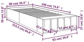 Πλαίσιο Κρεβατιού Καπνιστή Δρυς 90 x 190 εκ. Επεξεργασμένο Ξύλο - Καφέ