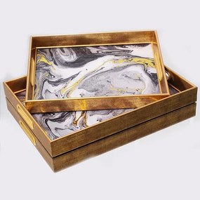 S/2 ΔΙΣΚΟΙ PS ΜΕ ΓΥΑΛΙ ΧΡΥΣΟI ΧΡΩΜΑ 40x30x4.5 / 35x25x3.5cm|752-16052