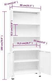 Βιομηχανική Βιβλιοθήκη Λευκή 80 x 32 x 180 εκ. Ατσάλινη - Λευκό