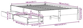 Σκελετός Κρεβατιού Χωρίς Στρώμα Καφέ 140x190 Μασίφ Ξύλο Πεύκου - Καφέ