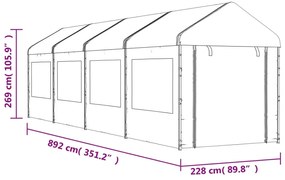 vidaXL Κιόσκι με Τέντα Λευκό 8,92 x 2,28 x 2,69 μ. από Πολυαιθυλένιο