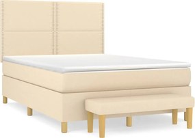 vidaXL Κρεβάτι Boxspring με Στρώμα Κρεμ 140x200 εκ. Υφασμάτινο