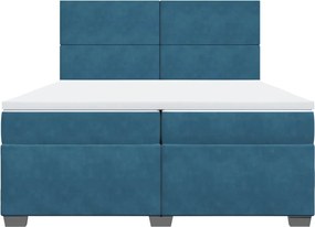 vidaXL Κρεβάτι Boxspring με Στρώμα Μπλε 200x200 εκ. Βελούδινο