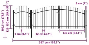 vidaXL Καγκελόπορτα Μαύρη 2 x 4 μ. Ατσάλινη
