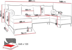 Γωνιακός καναπές Leon U-Gkri - 281.00Χ168.00Χ101.00cm