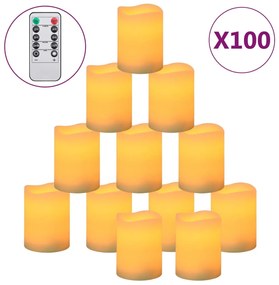 vidaXL Κεριά LED Χωρίς Φλόγα 100 τεμ Θερμό Λευκό Φως & Τηλεχειριστήριο