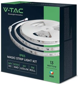 V-TAC Κιτ Ταινίας Magic LED RGB WiFi-Bluetooth 24V DC 13W SMD 5050 60LEDs/m 120° IP65 με Τηλεχειριστήριο και Τροφοδοτικό 23146 (5μέτρα)