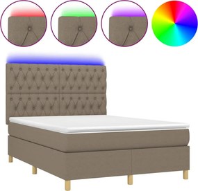 vidaXL Κρεβάτι Boxspring με Στρώμα &amp; LED Taupe 140x190 εκ. Υφασμάτινο