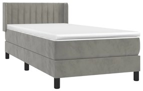 Κρεβάτι Boxspring με Στρώμα Ανοιχτό Γκρι 90x190 εκ. Βελούδινο - Γκρι