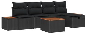 vidaXL Σετ καναπέ κήπου 6 τεμαχίων με μαξιλάρια Μαύρο Πολυ ρατάν