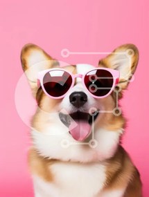 Σετ των 2 Intra Συλλεκτικό Ξύλινο Παζλ Plywood  4mm - Ευτυχισμένος σκύλος Corgi με γυαλιά ηλίου Σε Ξύλινο Κουτί - Διαστάσεις: 10x10 cm – 25 κομμάτια