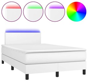vidaXL Κρεβάτι Boxspring με Στρώμα &amp; LED Λευκό 120x190 εκ. Συνθ. Δέρμα