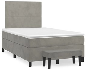 Κρεβάτι Boxspring με Στρώμα Ανοιχτό Γκρι 120x190 εκ. Βελούδινο