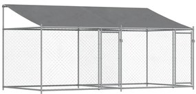 vidaXL Κλουβί Σκύλου με Οροφή και Πόρτες Γκρι 4x2x2 μ. Γαλβ. Χάλυβας