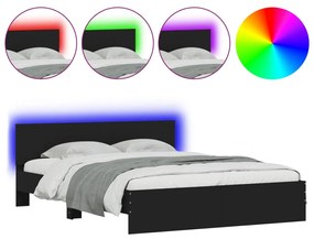 vidaXL Πλαίσιο Κρεβατιού με Κεφαλάρι/LED Μαύρο 160 x 200 εκ