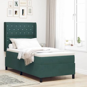 vidaXL Κρεβάτι Box Spring LED με Στρώμα Σκούρο Πράσινο 100 x 200 cm