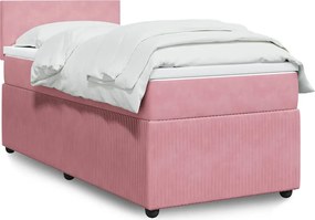 vidaXL Κρεβάτι Boxspring με Στρώμα Ροζ 90x200 εκ. Βελούδινο