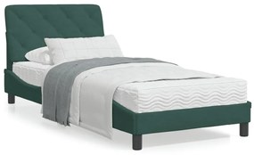 Κρεβάτι με Στρώμα Σκούρο Πράσινο 90x200 εκ. Βελούδινο - Πράσινο