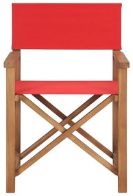 Καρέκλες Σκηνοθέτη Πτυσσόμενες 2 τεμ. Κόκκινες Μασίφ Ξύλο Teak - Κόκκινο