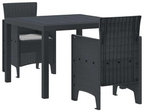 vidaXL Σέτ φαγητού για κήπο 3 pcs Ανθρακί Rattan Polt