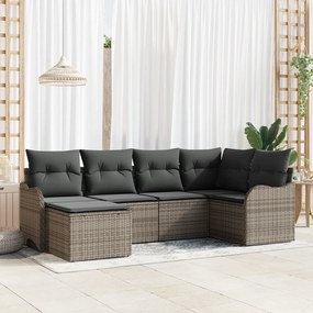 vidaXL Σετ 6 τεμαχίων καναπέ κήπου με μαξιλάρια Γκρι Πολυ Ρατάν