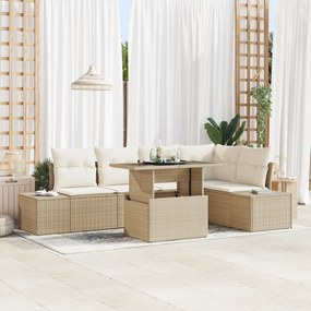 vidaXL Σετ Καναπέ 6 Τεμαχίων με Μαξιλάρια Μπεζ Πολύ Ρατάν