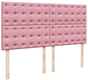 vidaXL Κρεβάτι Boxspring με Στρώμα Ροζ 200x200 εκ. Βελούδινο