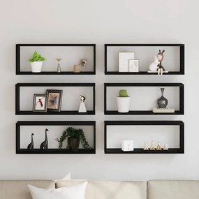 vidaXL Ράφια Τοίχου 6 τμχ. Μαύρη Οξυά 60 x 15 x 23 cm