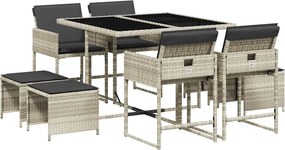 vidaXL Σετ Τραπεζαρίας Κήπου 9 τεμ. Αν. Γκρι Συνθ. Ρατάν με Μαξιλάρια