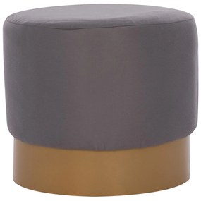 ROUND POUF/STOOL  GREY FABRIC, GOLD ROUND BASE