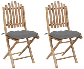 Καρέκλες Κήπου Πτυσσόμενες 2 τεμ. από Μπαμπού με Μαξιλάρια - Γκρι
