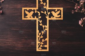 Σετ των 2 Intra απο ξύλο plywood 3mm-4mm πάχος Christian Cross Silhouette, Δίασταση 15x15 cm INTRAFABR-119063482