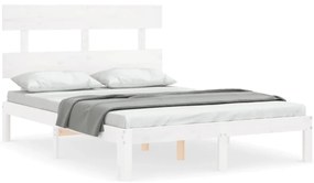 vidaXL Πλαίσιο Κρεβατιού με Κεφαλάρι Λευκό Μασίφ Ξύλο Small Double