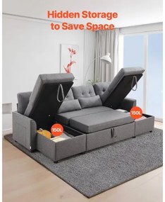 VEVOR U Shaped Sofa Bed 6-Seat Convertible Sleeper Sofa Bed Double Chaise Gray