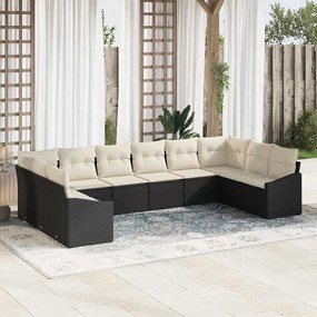vidaXL Σετ Καναπέ Κήπου 10 pcs Μαύρο Πολυ ράταν