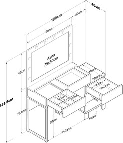 Τουαλέτα Μακιγιάζ Λευκό BUCO 120x40x141.8