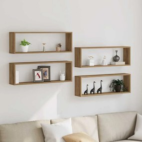 vidaXL Ράφι Τοίχου με ράφι 4 pcs Χειροποίητη δρυς 80 x 15 x 26 εκ.